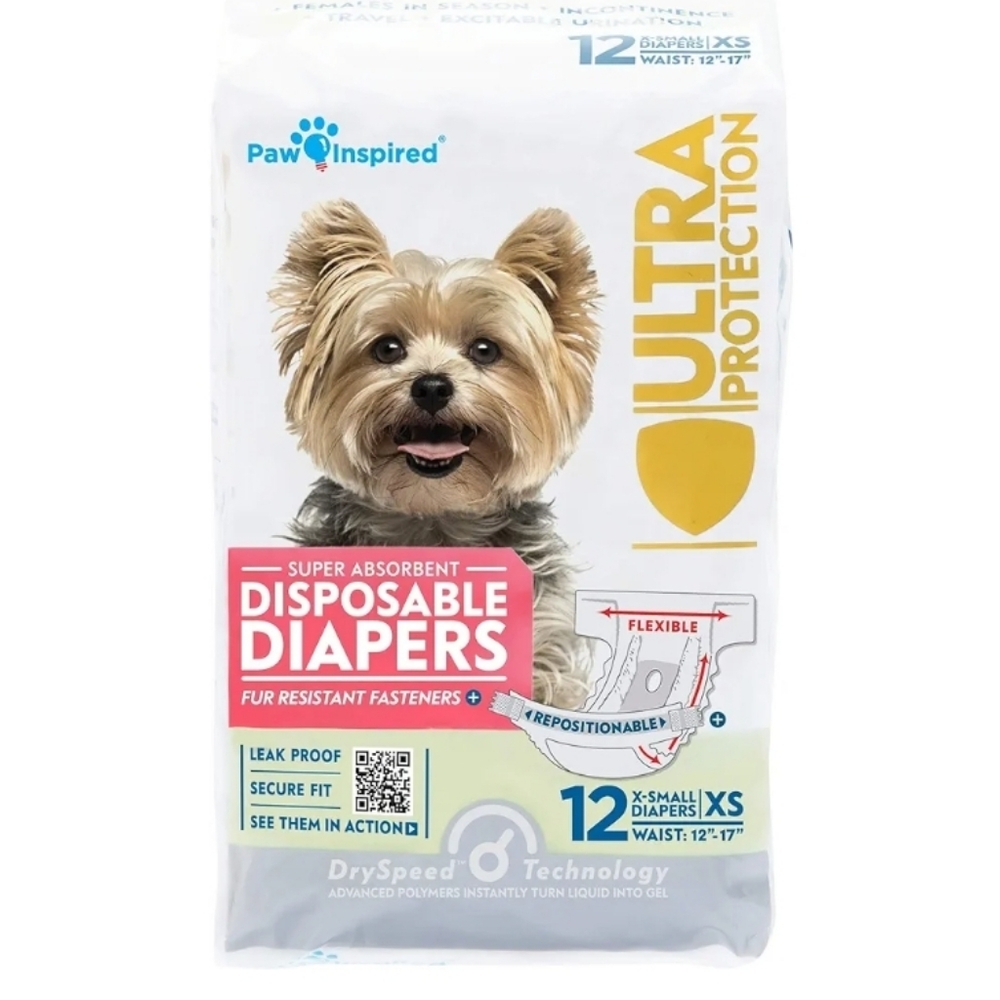 Paw Inspired 12 Pack Disposable Dog Diapers Size XS